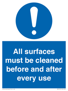 All surfaces must be cleaned before and after every use